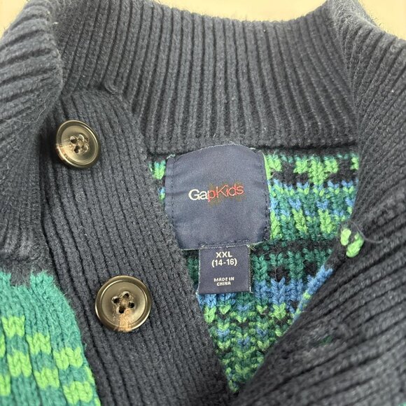 Gap Kids Fair Isle Sweater Boys XXL Heavyweight Button Front Pullover - Picture 4 of 8